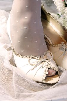 Bride Puttting On Wedding Shoes Stock Photo Bride Puttting On Wedding Shoes Stock Photo