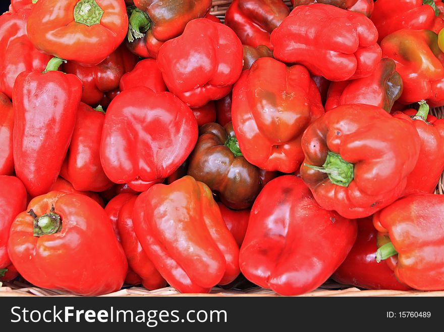 Red Pepper basket from a farmers market. Red Pepper basket from a farmers market