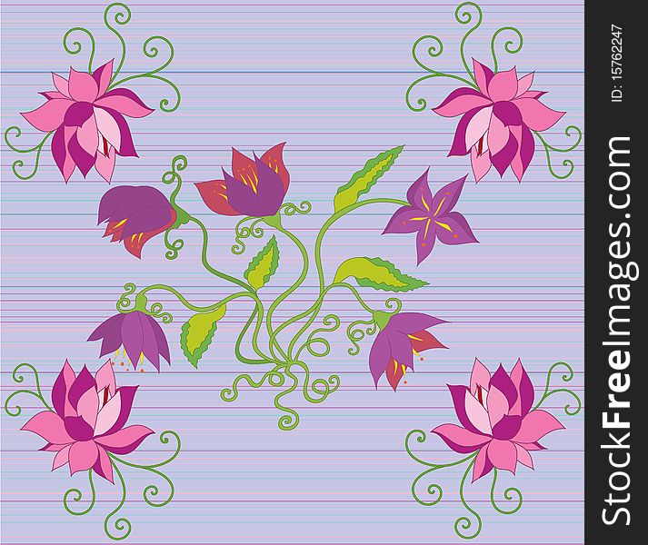 Spring flowers on colorful striped background illustration. Spring flowers on colorful striped background illustration