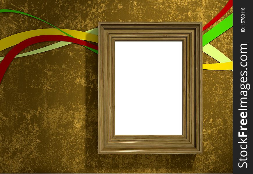 Wooden frame on the grunge background with colored lines