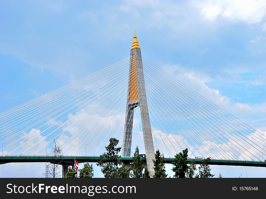 The pillar part of the suspension bridge with brighten sky view. The pillar part of the suspension bridge with brighten sky view