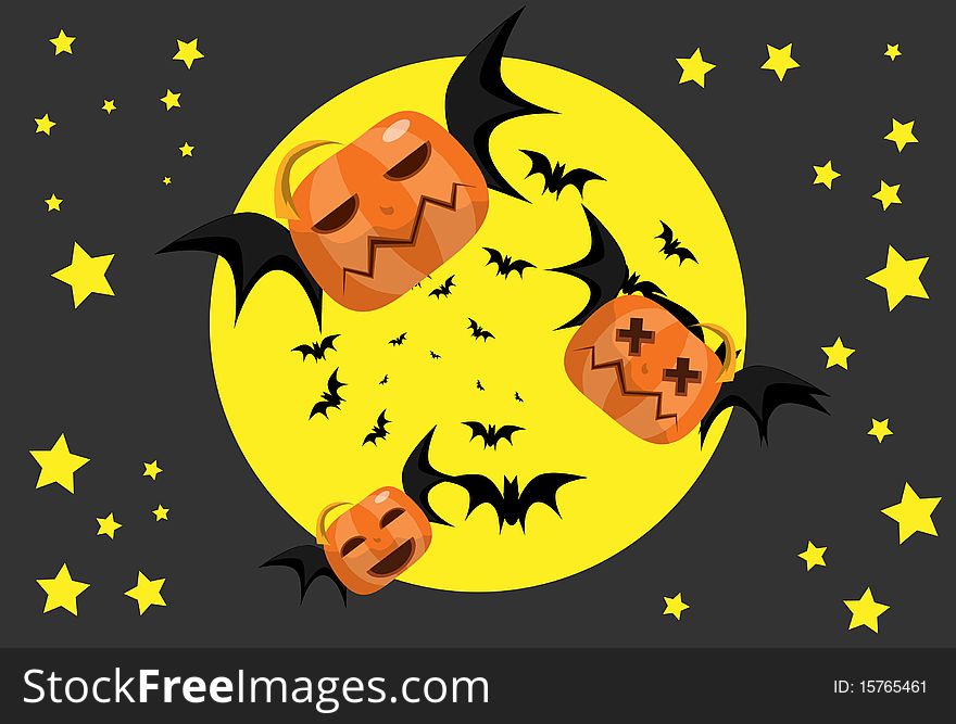 Image of the pumpkins with wings who are flying in the sky on Halloween night. Image of the pumpkins with wings who are flying in the sky on Halloween night.