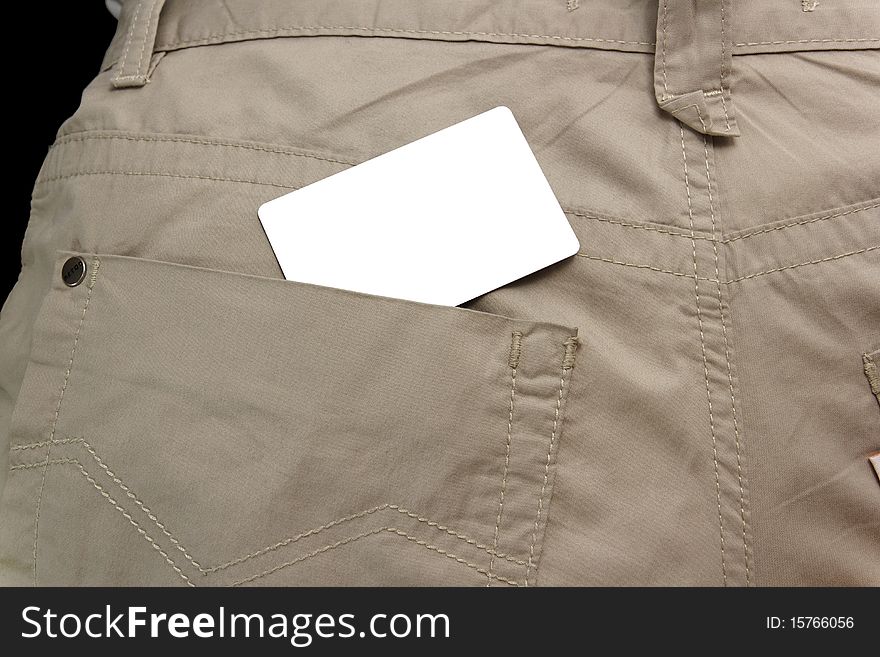 White card in trousers back pocket. White card in trousers back pocket