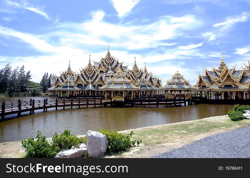 Temple and bridge at ancient city in Thailand