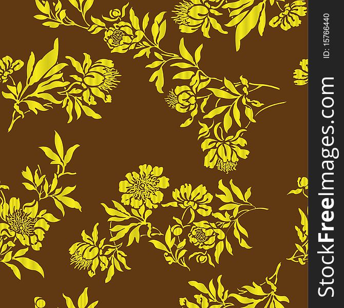 Gold floral designs on the brown background. Gold floral designs on the brown background