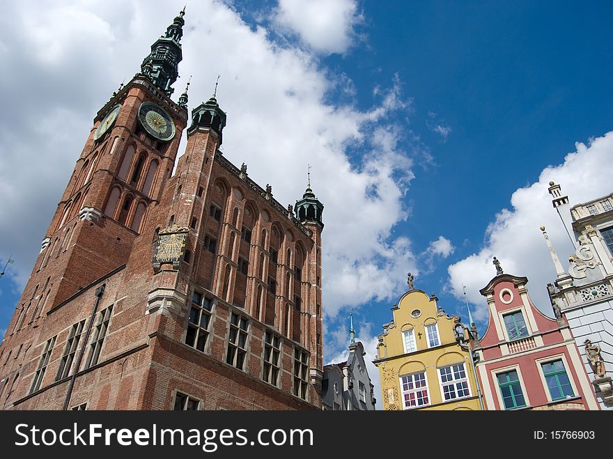 Gdansk city Old Town with a blue sky in a background. Gdansk city Old Town with a blue sky in a background