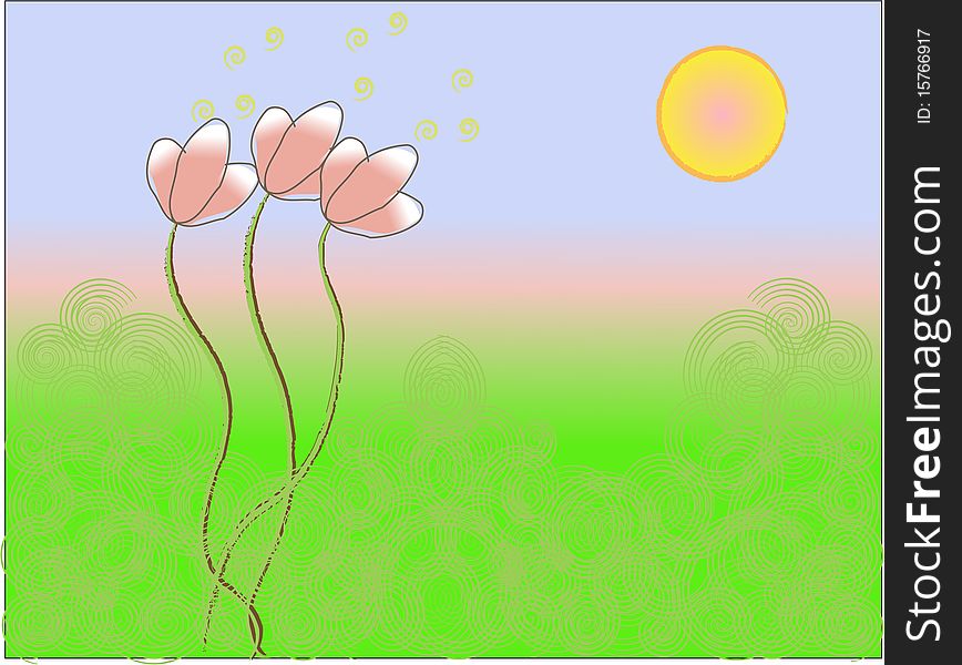 Pink flowers illustration and abstract background
