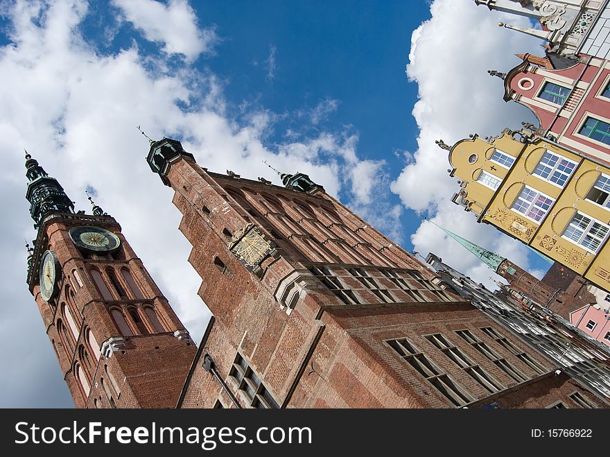 Gdansk city Old Town with a blue sky in a background. Gdansk city Old Town with a blue sky in a background