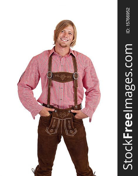 Man with oktoberfest leather trousers (lederhose)