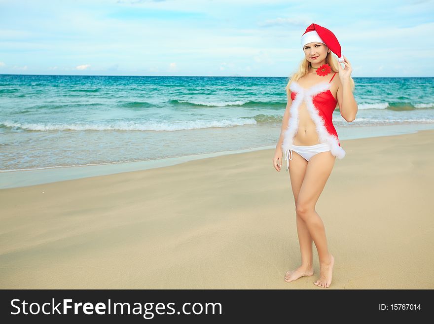 Beauriful Santa at the tropical beach. Beauriful Santa at the tropical beach