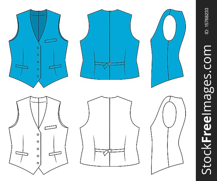 Outline blue waistcoat illustration isolated on white. EPS8 file available. Outline blue waistcoat illustration isolated on white. EPS8 file available.