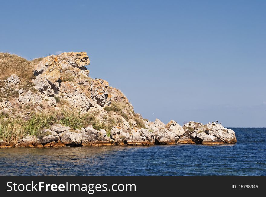 Rocky shore of Cape Kazantip in Crimea