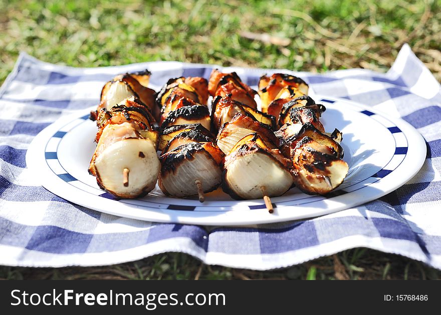 Barbecue on a plate at picnic