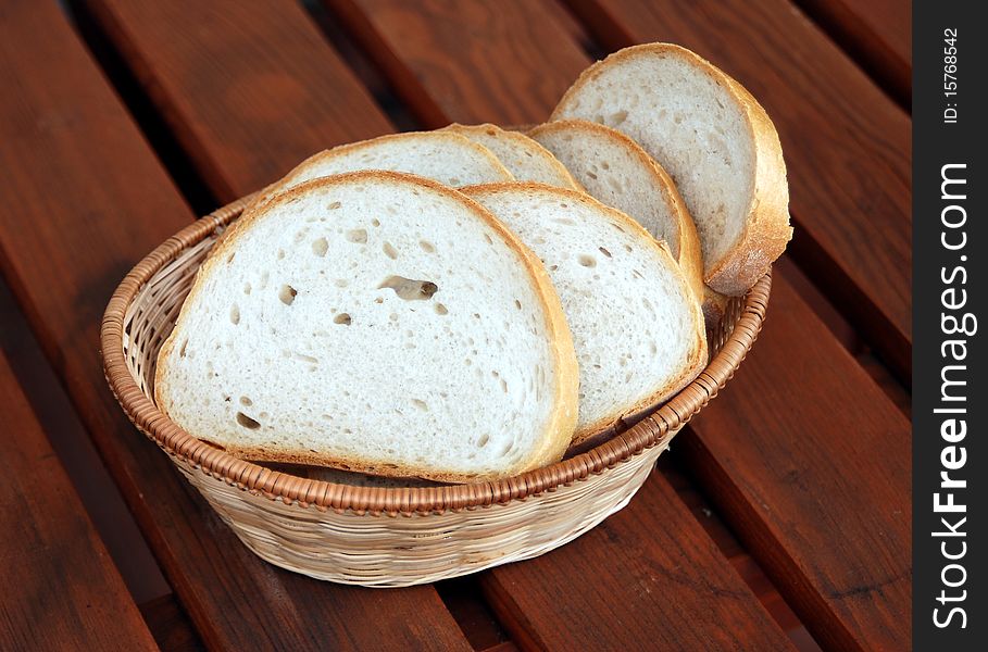 Cut slices of bread in the basket