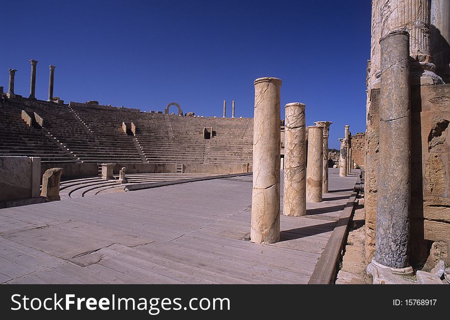 View of the steps of the Roman theater at Leptis Magna