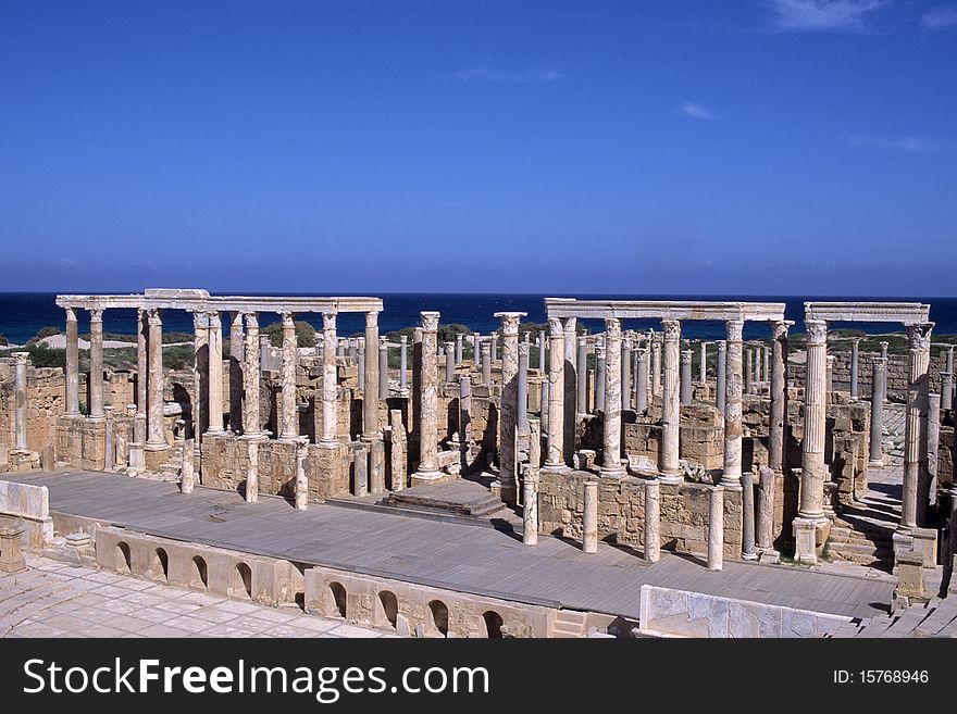 General view of the roman theater at Leptis Magna