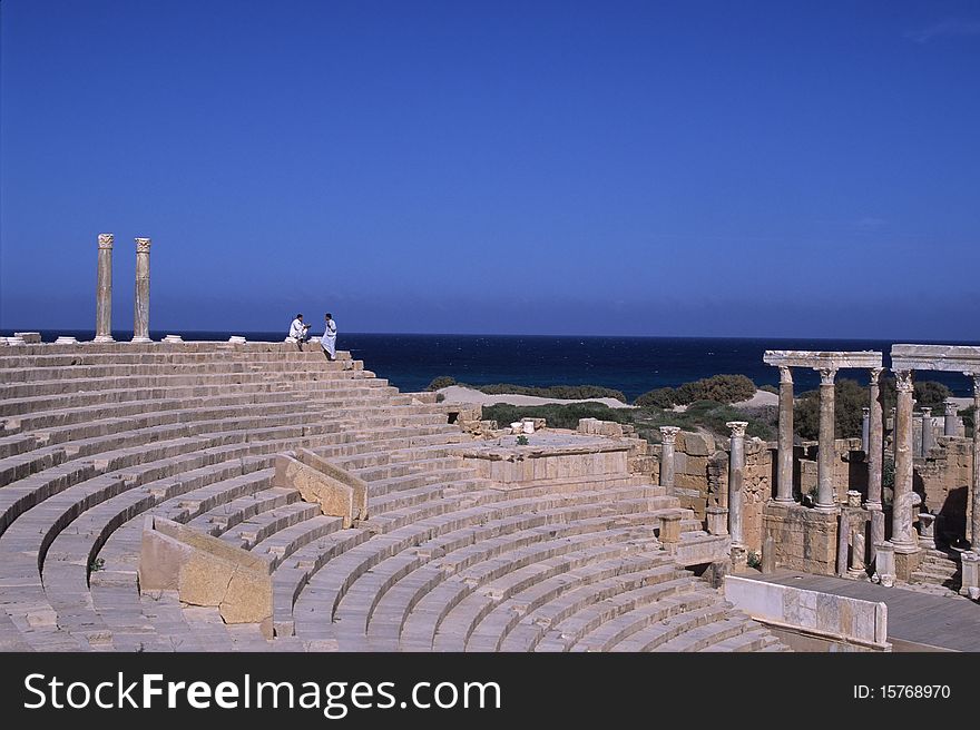 General view of the roman theater at Leptis Magna