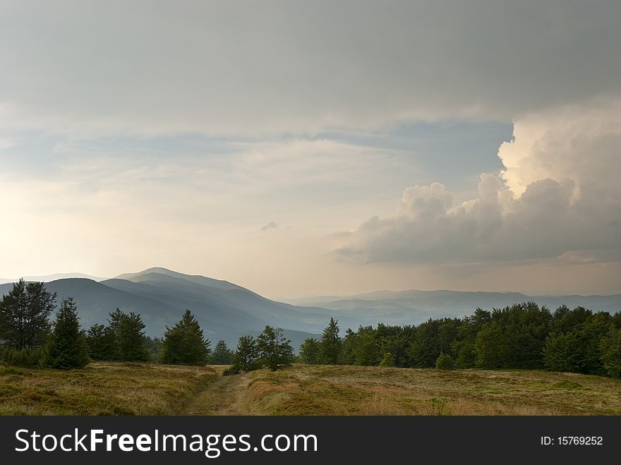 Western Ukraine. Ukrainian Carpathians. Twilight. Western Ukraine. Ukrainian Carpathians. Twilight.