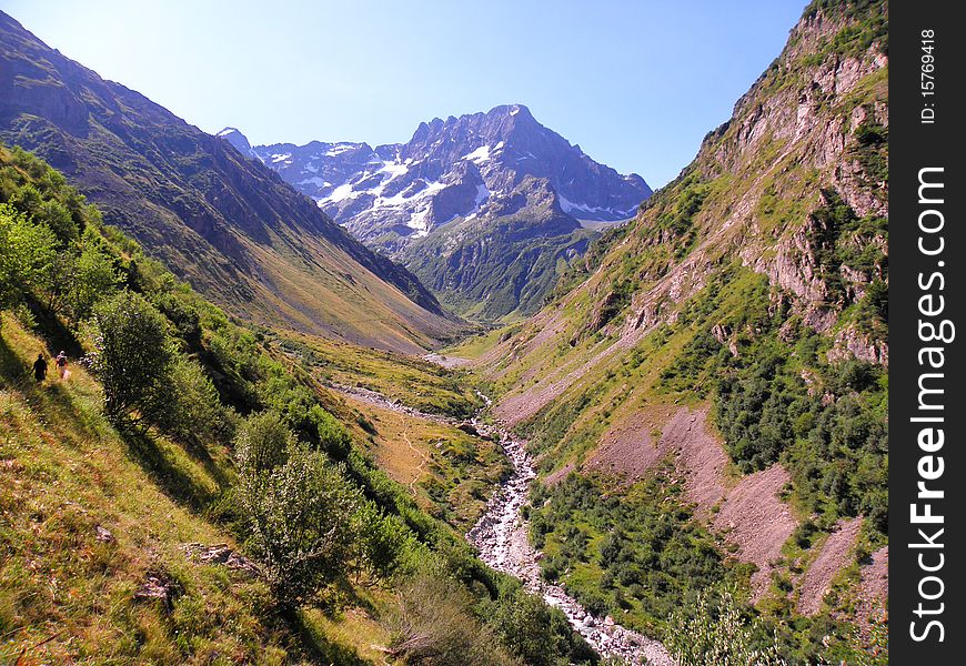 Beautiful view between mountains in Alps