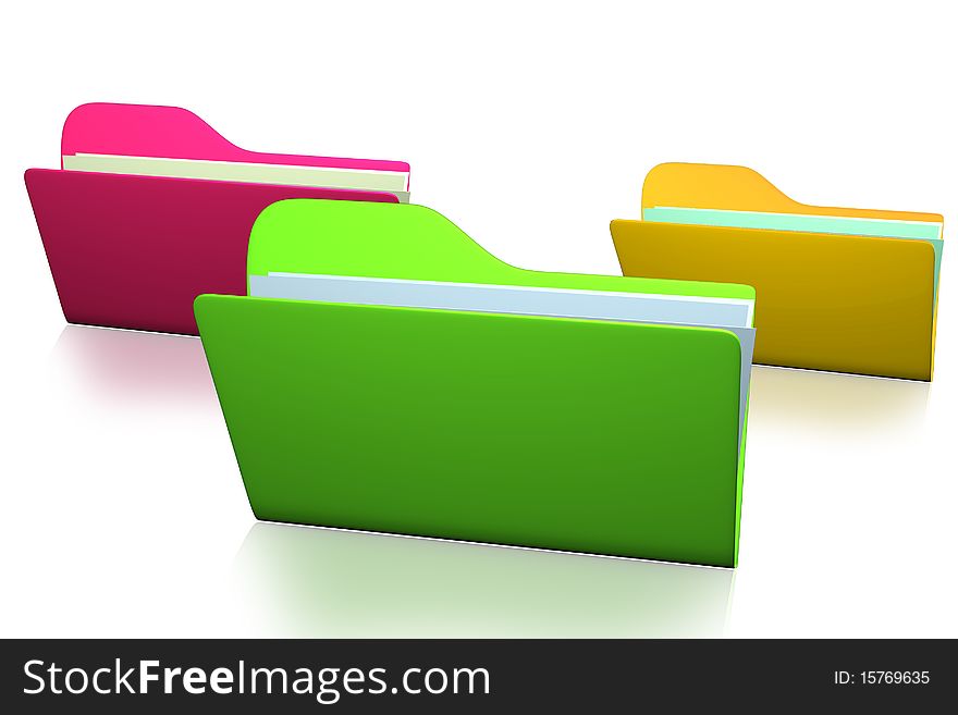 Highly 3d render  group of file folder in white background