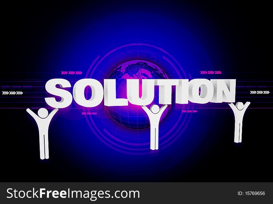 Digital illustration of SOLUTION in abstract color background