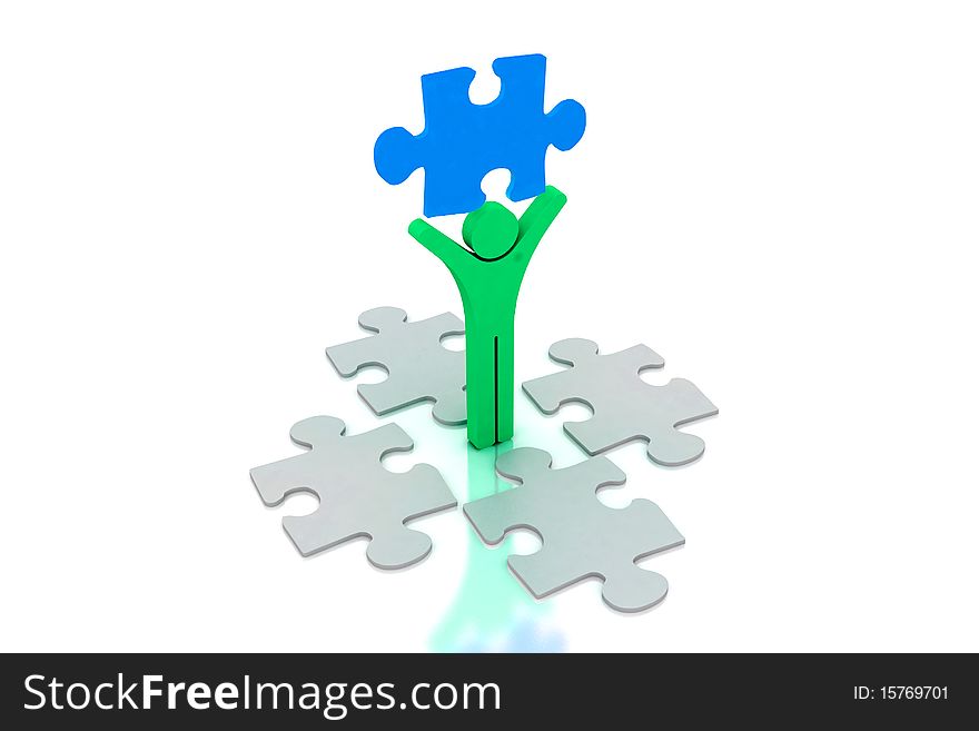 3d muti use man and puzzle in white background