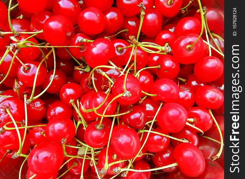 Pile of cherries fresh fruit background texture. Pile of cherries fresh fruit background texture
