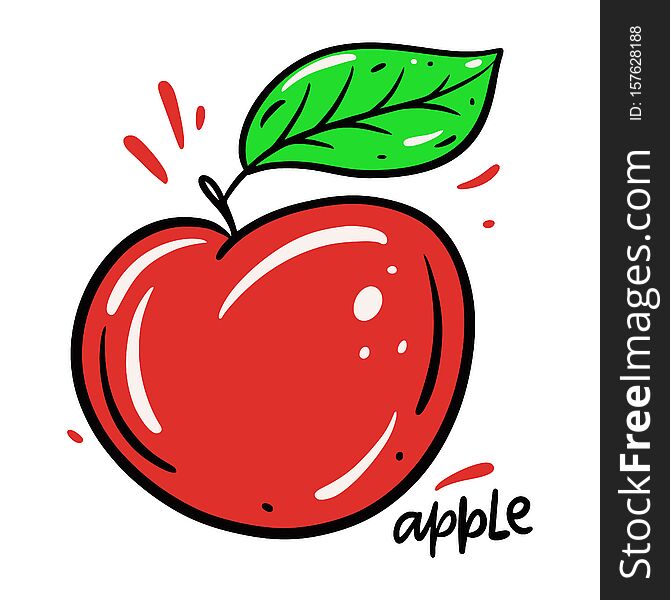 Red Apple Hand Drawn Vector Illustration And Lettering. Isolated On White Background