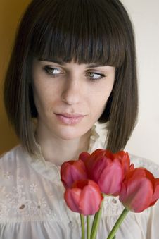 Young Woman Holding Bouquet Royalty Free Stock Photo
