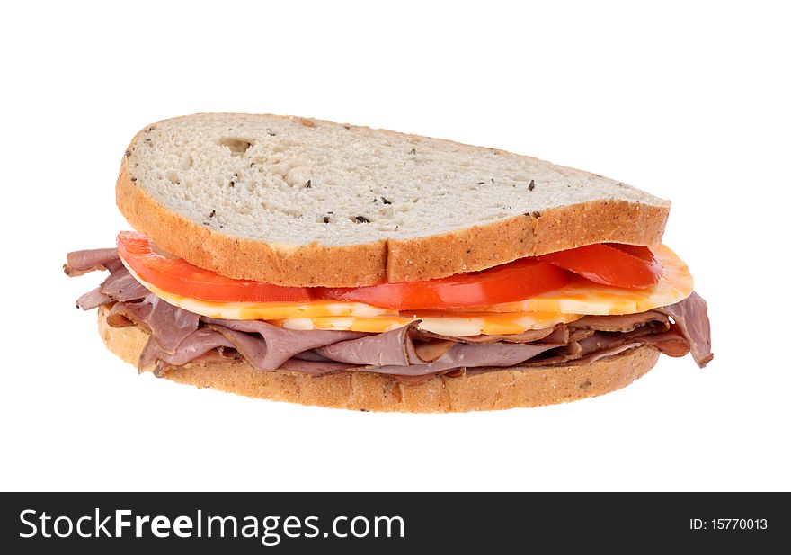 Roast Beef on Rye Sandwich Isolated