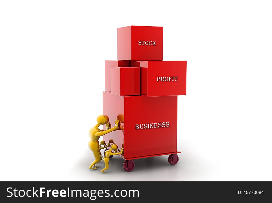 Person pushing a box - isolated over a white background. Teamwork Business concept