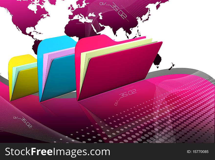 Digital illustration of 3d file folder in color background