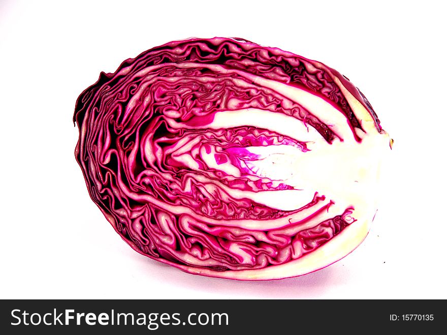 Half red cabbage on white background. Half red cabbage on white background