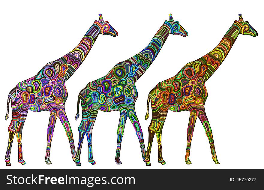 Colored giraffes in ethnic style with a white background. Colored giraffes in ethnic style with a white background