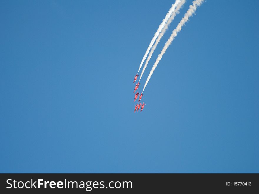 The British RAF Display Team in action. The British RAF Display Team in action