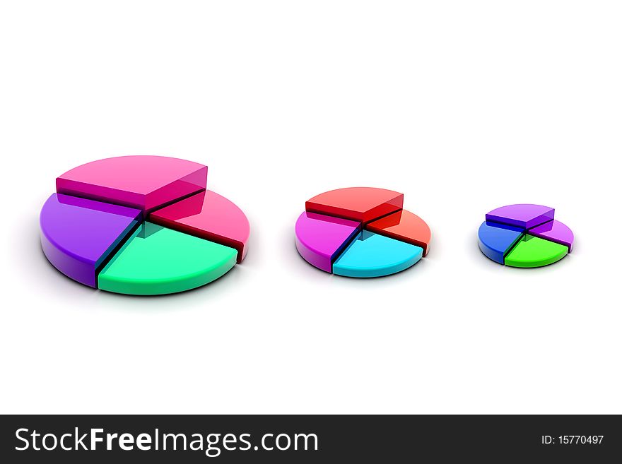 3d multi use pie chart graph in white background