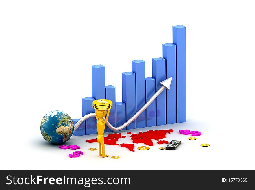 3d business graph with earth and dollars