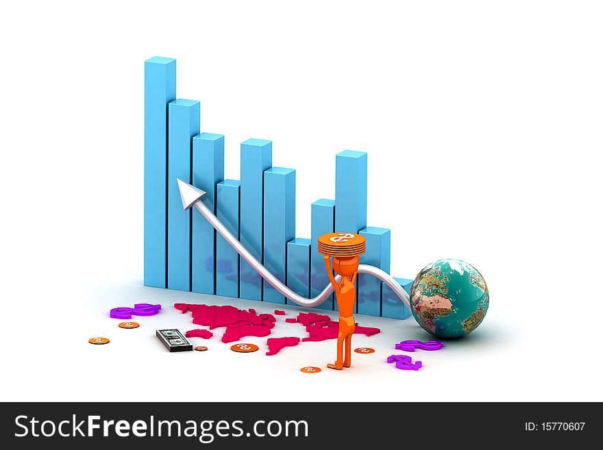 3d business graph with earth and dollars