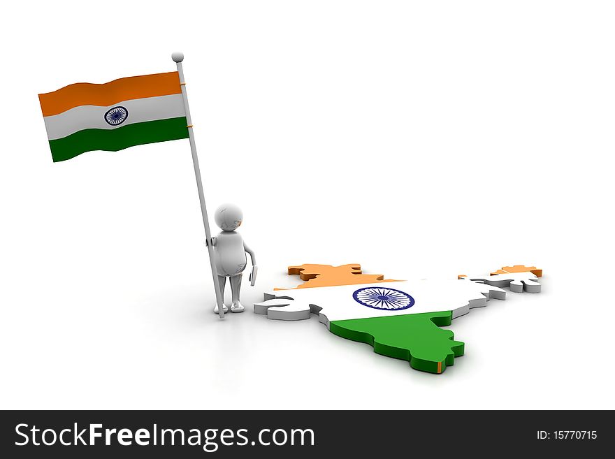 Person with Indian flag and map