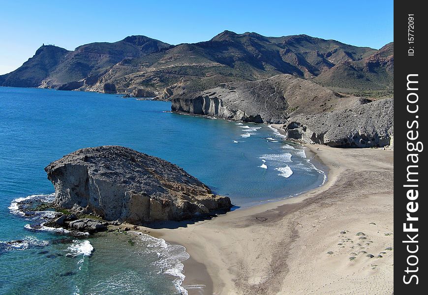 Lava rocks landscape and beach, Andalusia, Spain. Lava rocks landscape and beach, Andalusia, Spain