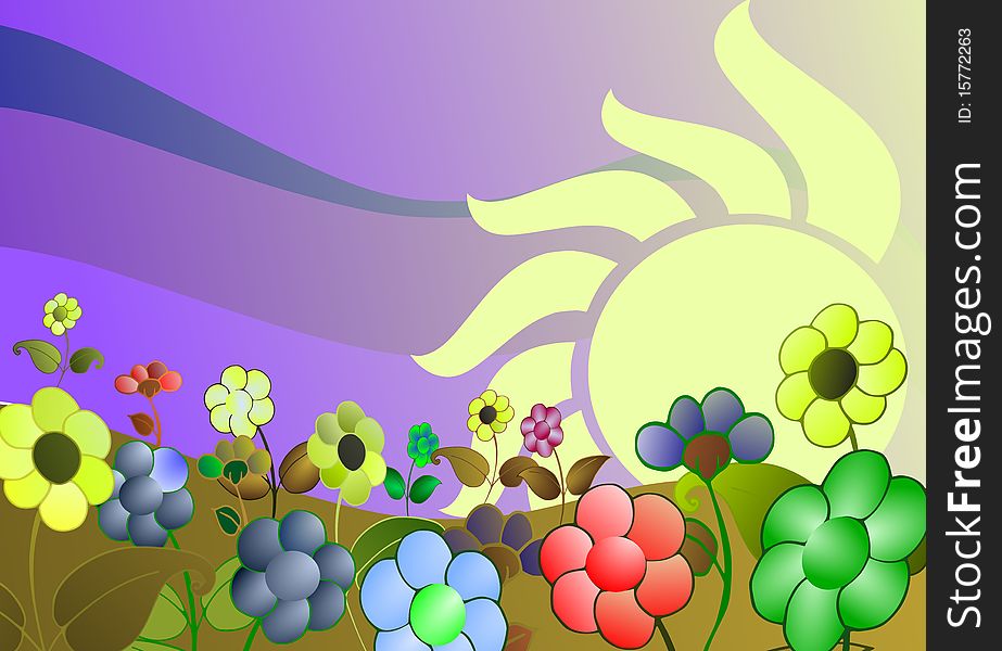 Colorful Stylized Meadow With Flowers