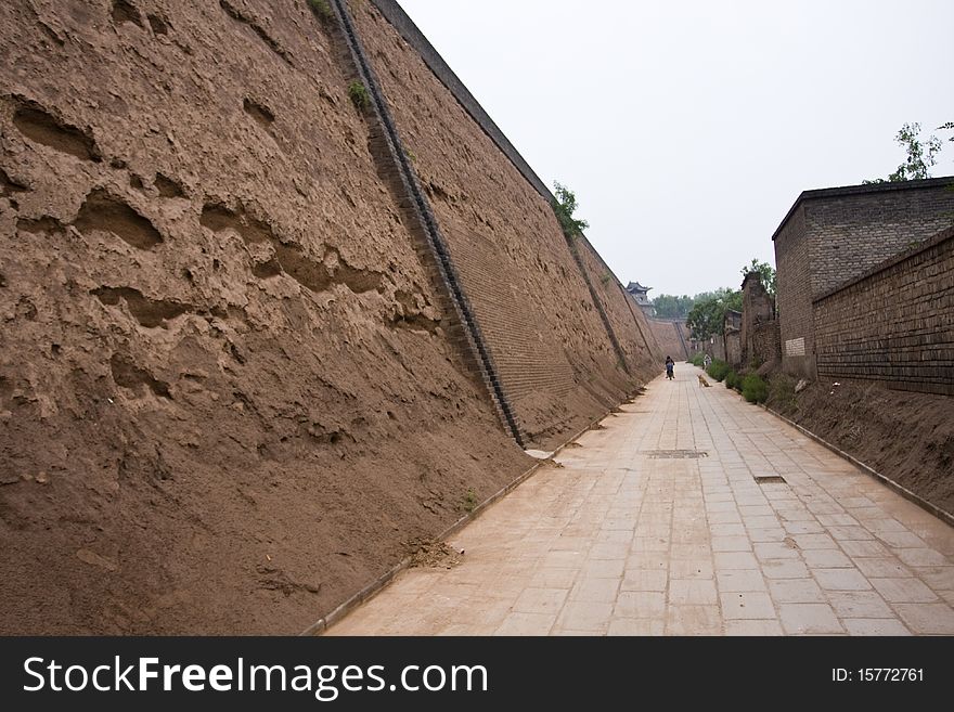 The old wall in the old chinese town, at shanxi, china.