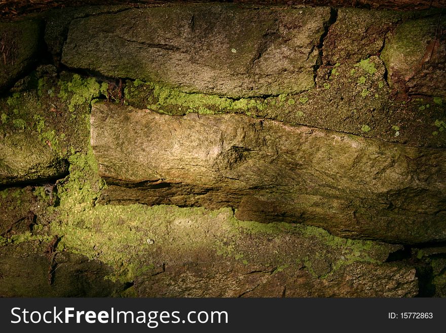 Detail of Moss-Covered Stone Wall. Detail of Moss-Covered Stone Wall