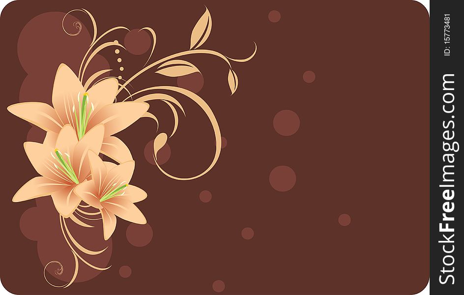 Lilies with ornament. Decorative background. Illustration