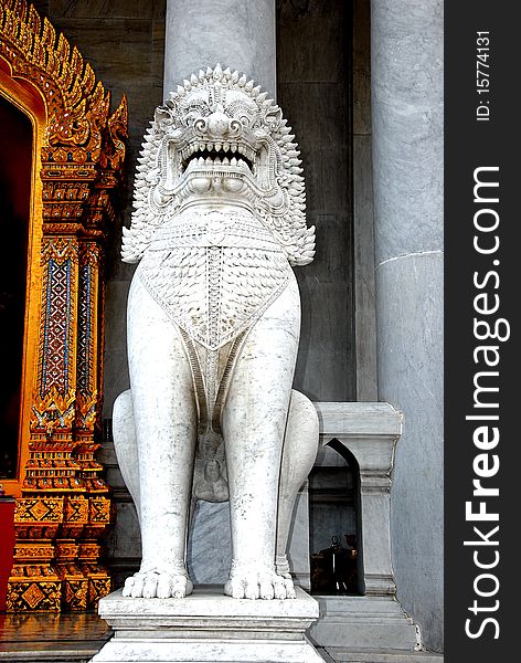 Lion inside Wat Benjamabopit Bangkok Thailand. Lion inside Wat Benjamabopit Bangkok Thailand