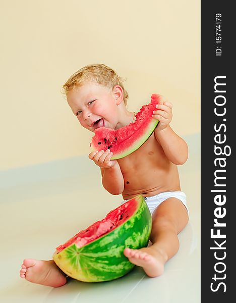 Funny Child Eating Watermelon
