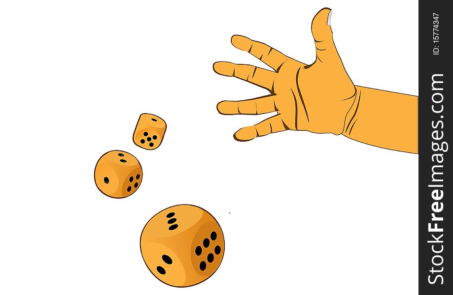 Hand and three wooden dices - illustration