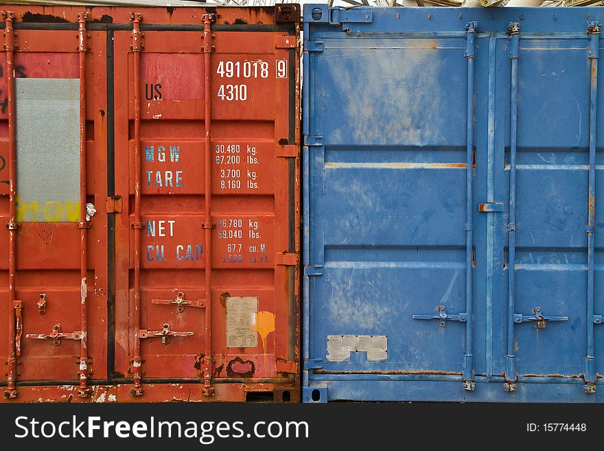 Old container blue and old container red. Old container blue and old container red