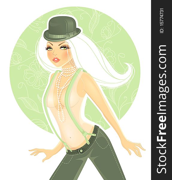 Vector illustration of Suspenders girl