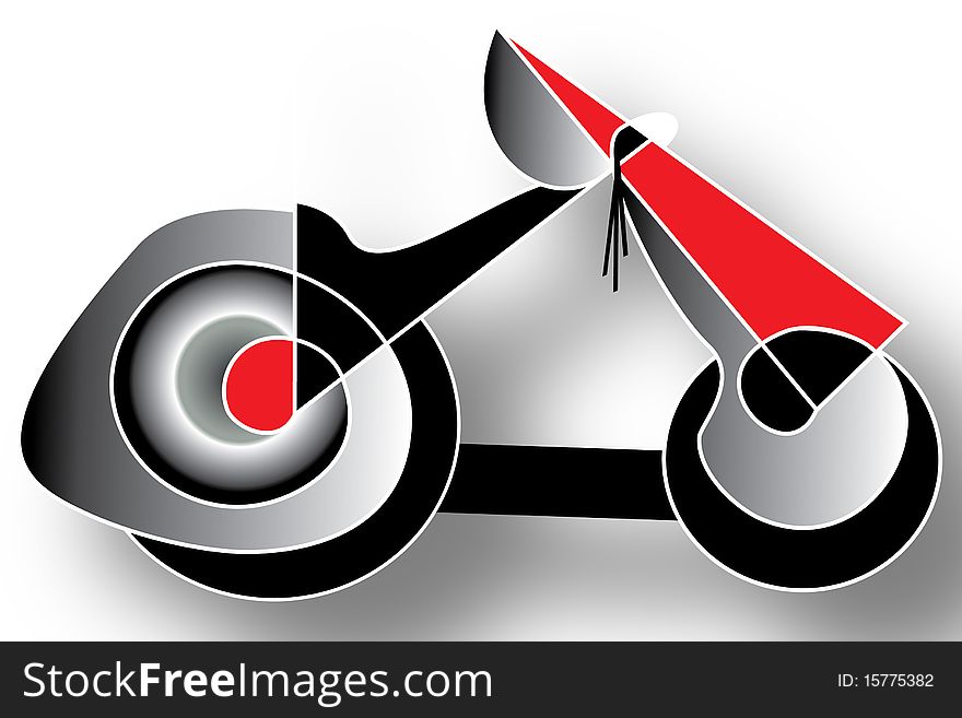 Abstract motocycle design in red, black, and white metal color